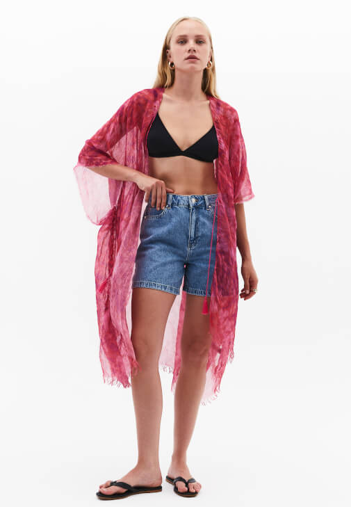 Pembe Desenli Kimono