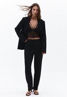 Bayan Siyah Biye Detaylı Dantelli Bralet