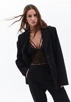 Bayan Siyah Biye Detaylı Dantelli Bralet