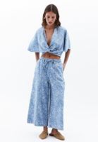 Bayan Mavi Yüksek Bel Culotte Denim Pantolon