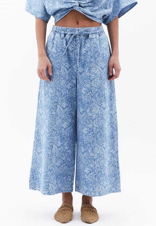Culotte Denim Pantolon ve Crop Bluz Kombini