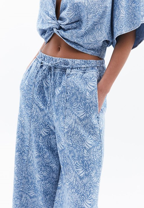Culotte Denim Pantolon ve Crop Bluz Kombini