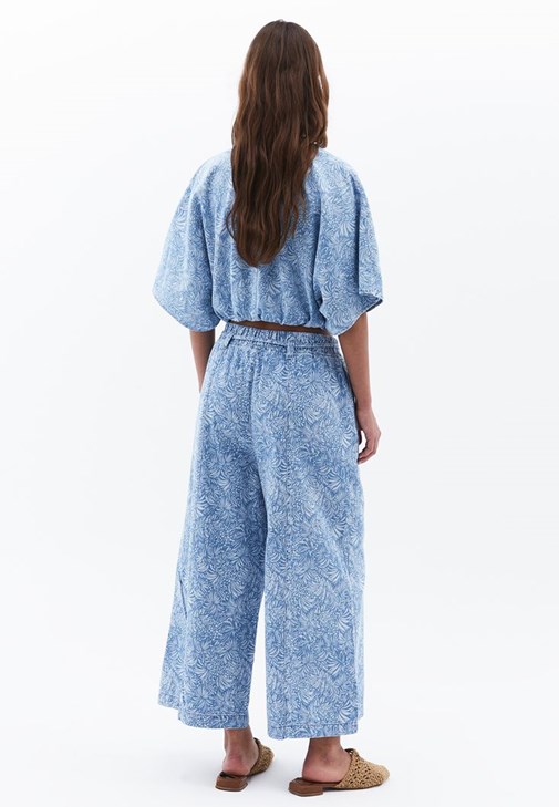 Culotte Denim Pantolon ve Crop Bluz Kombini