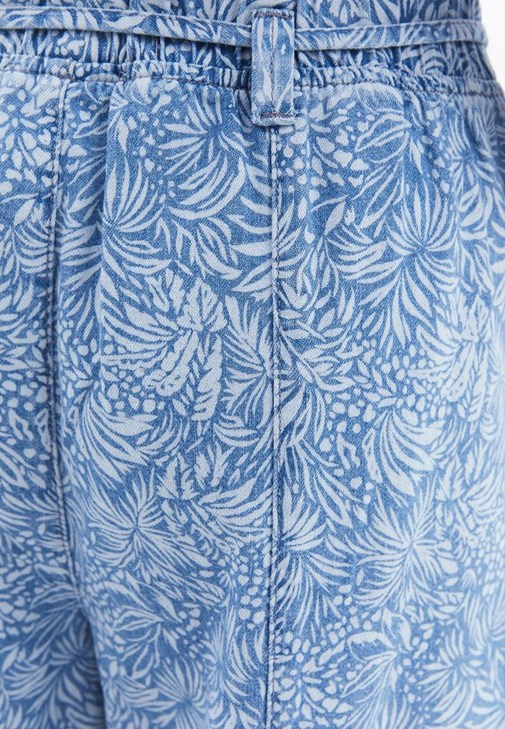 Culotte Denim Pantolon ve Crop Bluz Kombini