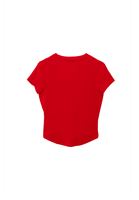 Bayan Kırmızı Modal Düğme Detaylı Tişört
