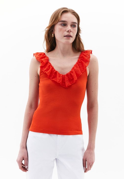 Fırfır Detaylı Atlet ve Wide-Leg Pantolon Kombini