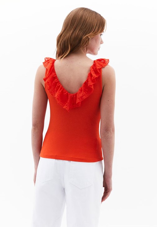 Fırfır Detaylı Atlet ve Wide-Leg Pantolon Kombini