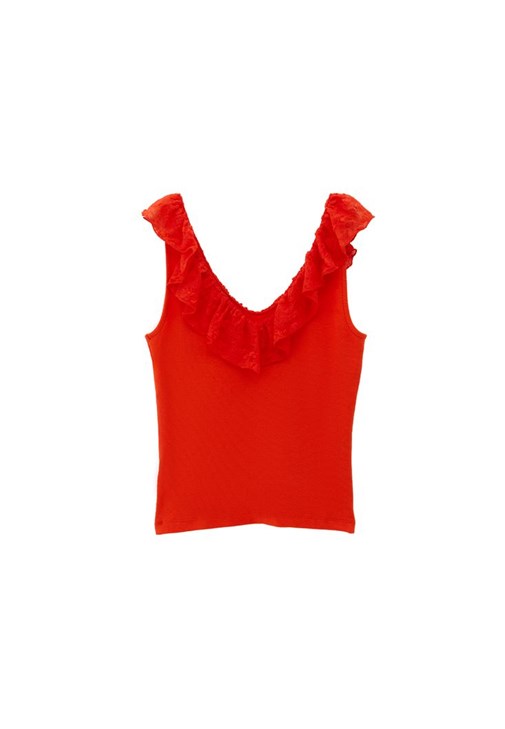 Fırfır Detaylı Atlet ve Wide-Leg Pantolon Kombini