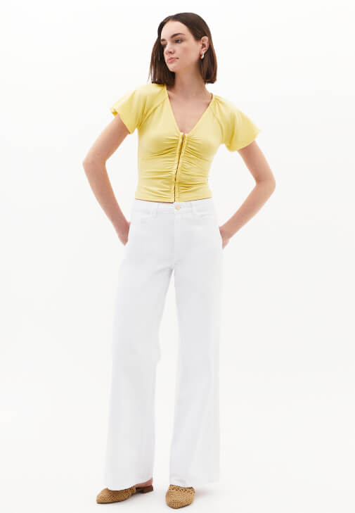 Modal Büzgülü Bluz ve Wide-Leg Pantolon Kombini