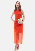 Women Orange Maxi Dress with Pleated Details