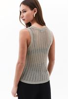 Women Beige Crew Neck Hemstiched Tank