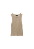 Women Beige Crew Neck Hemstiched Tank