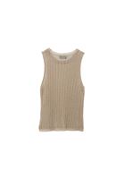 Women Beige Crew Neck Hemstiched Tank