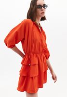 Women Orange Modal Ruffled Mini Dress