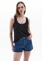 Women Black Modal Snap-Detail Tank Top
