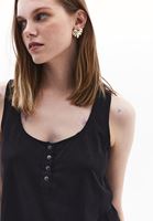 Women Black Modal Snap-Detail Tank Top