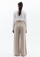 Bayan Bej Orta Bel Wide-Leg Pantolon ( TENCEL™ )