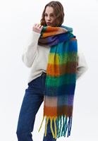 Bayan Mavi Püskül Detaylı Kalın Şal