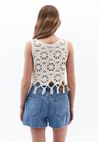 Bayan Krem Püsküllü Crop Atlet