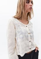 Women Cream Embroidered V-Neck Blouse