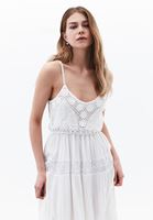 Bayan Krem İnce Askılı Midi Elbise