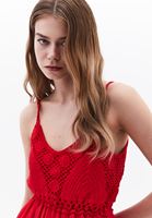 Bayan Kırmızı İnce Askılı Midi Elbise