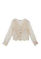 Bayan Krem Kelebek Desenli Crop Bluz