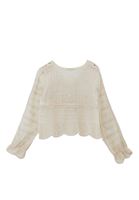 Bayan Krem Kelebek Desenli Crop Bluz