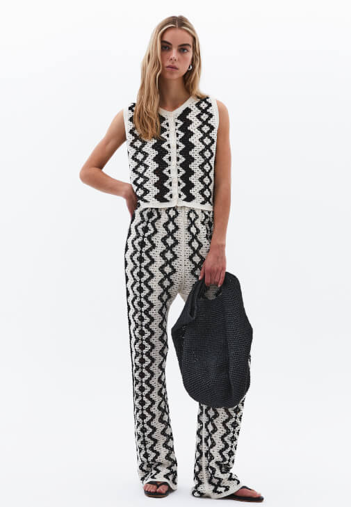 Çok Renkli Ajurlu Bootcut Pantolon