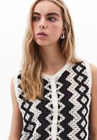 Bayan Çok Renkli Jakarlı Crop Yelek