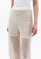 Bayan Krem Jakarlı Straight-Fit Pantolon