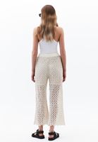 Bayan Krem Jakarlı Straight-Fit Pantolon