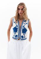 Bayan Çok Renkli Nakışlı Crop Yelek