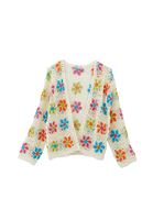 Bayan Çok Renkli Çiçek Desenli Ajurlu Hırka