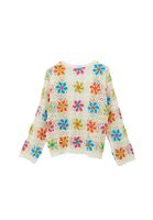 Bayan Çok Renkli Çiçek Desenli Ajurlu Hırka