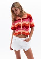 Bayan Çok Renkli Jakarlı Crop Gömlek