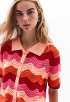 Bayan Çok Renkli Jakarlı Crop Gömlek