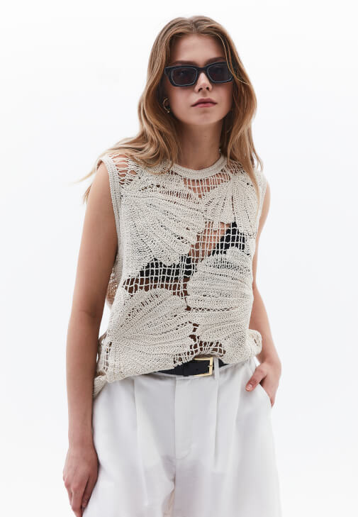 Bej Çiçek Desenli Atlet