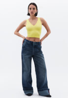 Bayan Sarı Seamless Crop Top