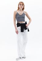 Women Grey V-Neck Seamless Crop Singlet