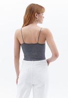 Women Grey V-Neck Seamless Crop Singlet