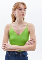 Women Green V-Neck Seamless Crop Singlet