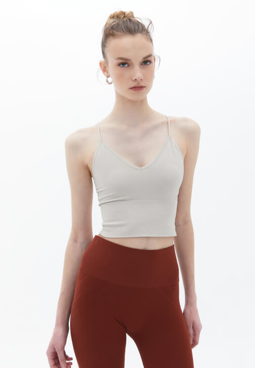 V Yaka Dikişsiz Crop Atlet
