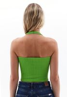 Bayan Yeşil Seamless Jakarlı Crop Top