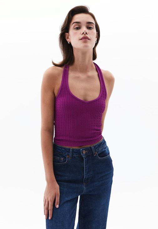 Mor Seamless Jakarlı Crop Top