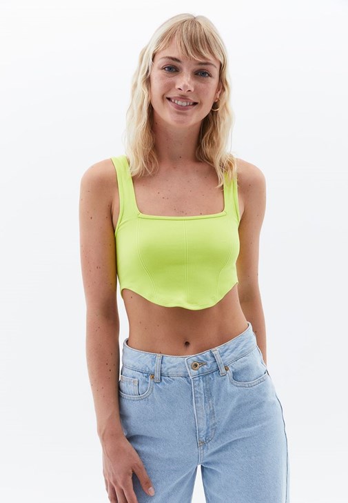 Yeşil Kare Yaka Seamless Crop Top
