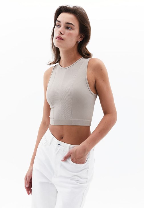 Bej Halter Yaka Crop Atlet