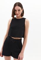 Women Black Crop Tank Top