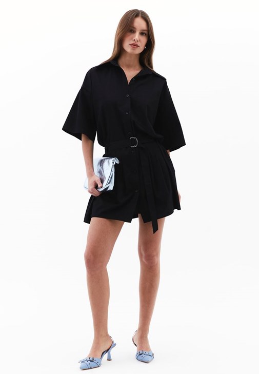 Siyah Oversize Şortlu Gömlek Elbise