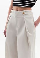 Bayan Krem Yüksek Bel Wide-Leg Pantolon